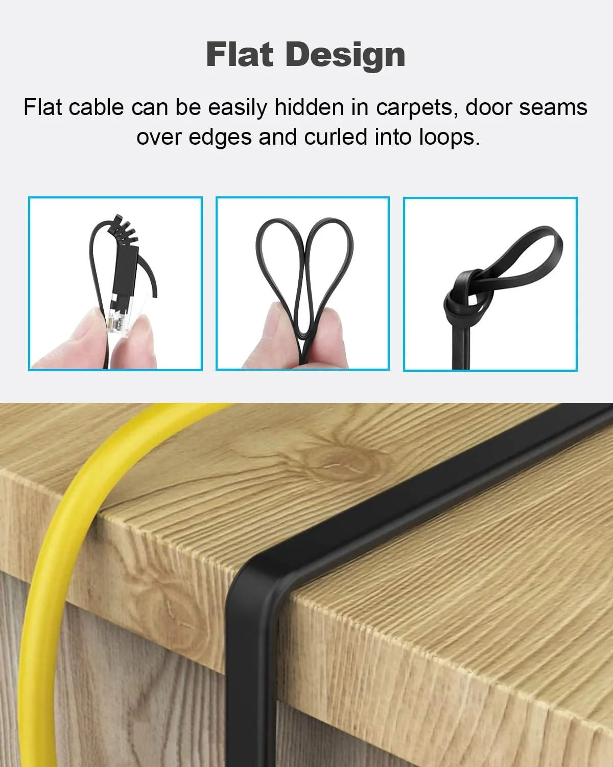کابل اترنت CAT6 یاهودی، 1 متری، بسته 6 عددی، مشکی، کابل شبکه LAN گیگابیتی تخت و پرسرعت CAT 6، کانکتور RJ45 بدون گیر، مس خالص برای مودم، روتر، کامپیوتر (1 متری، بسته 6 عددی، مشکی)