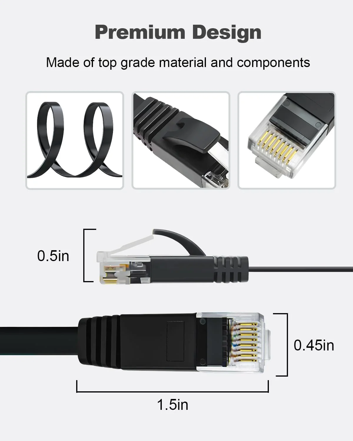 کابل اترنت CAT6 یاهودی، 1 متری، بسته 6 عددی، مشکی، کابل شبکه LAN گیگابیتی تخت و پرسرعت CAT 6، کانکتور RJ45 بدون گیر، مس خالص برای مودم، روتر، کامپیوتر (1 متری، بسته 6 عددی، مشکی)