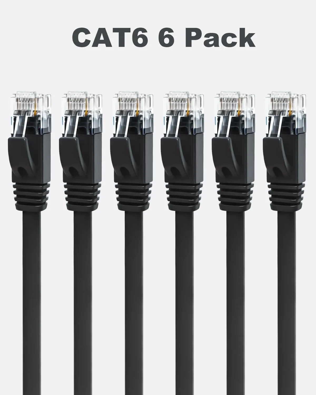 کابل اترنت CAT6 یاهودی، 1 متری، بسته 6 عددی، مشکی، کابل شبکه LAN گیگابیتی تخت و پرسرعت CAT 6، کانکتور RJ45 بدون گیر، مس خالص برای مودم، روتر، کامپیوتر (1 متری، بسته 6 عددی، مشکی)