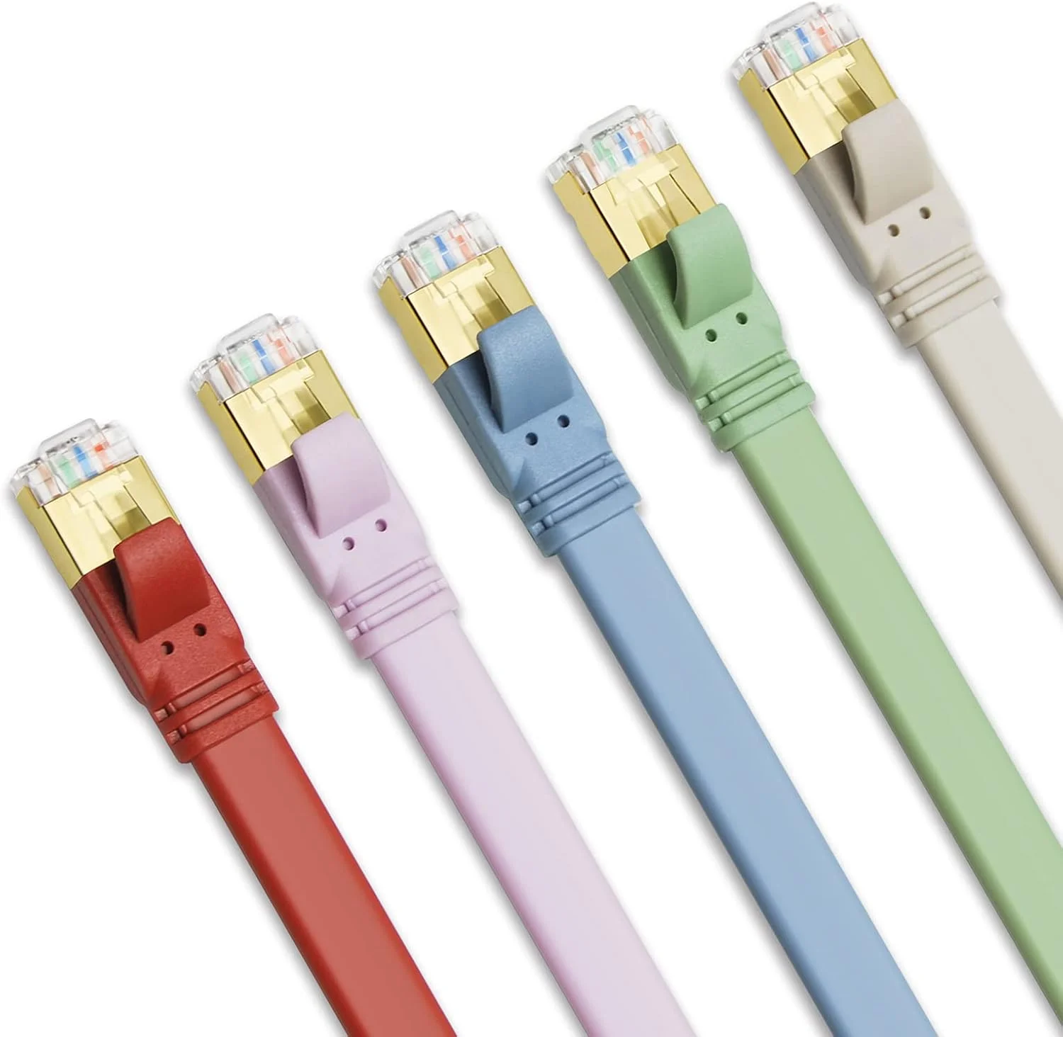 کابل اترنت CAT 8 یاهودی 3 فوتی (بسته 5 عددی) رنگ های موراندا، کابل های Cat8 تخت پرسرعت 40 گیگابیت بر ثانیه 2000 مگاهرتز شبکه اینترنت رمانتیک RJ45 LAN SFTP پچ کورد برای بازی/PS5/PS4/PC/روتر/مودم/هاب (3 فوت 5 عددی)
