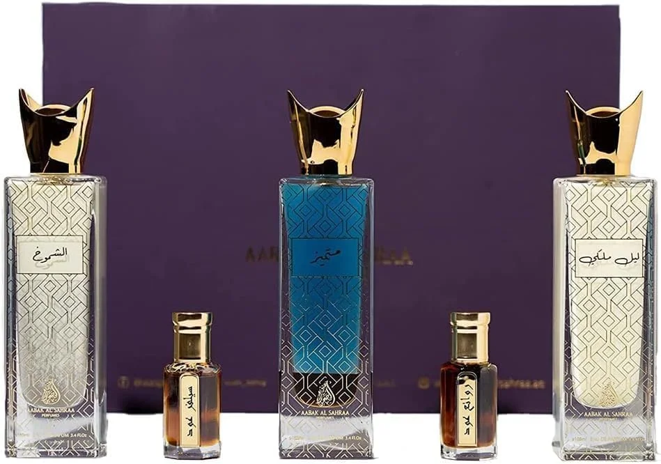 عبق الصحراء مجموعه 5 عددی عطر و توله غیر الکلی - لیل ملکی، متمایز، شموخ، سیلور عود توله و روائع عود توله - عطرهای لوکس برای مردان و زنان