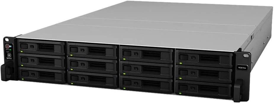 سرور NAS سینولوژی RackStation RS3618XS - 12 جایگاه - قابل نصب در رک - SATA 6Gb/s - RAID 0, 1, 5, 6, 10, JBOD, RAID F1 - رم 8 گیگابایت - گیگابیت اترنت - iSCSI - 2U