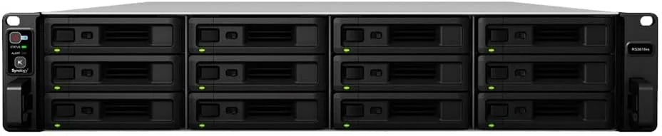 سرور NAS سینولوژی RackStation RS3618XS - 12 جایگاه - قابل نصب در رک - SATA 6Gb/s - RAID 0, 1, 5, 6, 10, JBOD, RAID F1 - رم 8 گیگابایت - گیگابیت اترنت - iSCSI - 2U