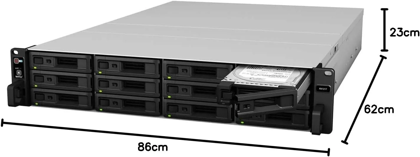 Synology RX1217 - محفظه ذخیره سازی - 12 جایگاه (SATA-600) - قابل نصب در رک - 2U Synology RX1217 - محفظه ذخیره سازی - 12 جایگاه (SATA-600) - قابل نصب در رک - 2U