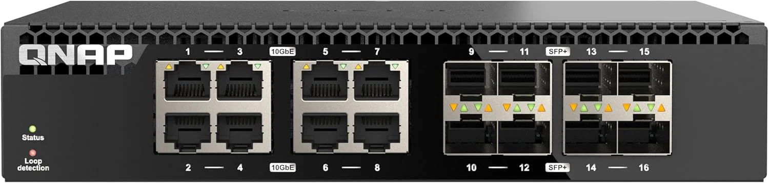 سوئیچ غیر مدیریتی 16 پورت 10GbE کیونپ QSW-3216R-8S8T با قابلیت نصب در رک با عرض نصف، برای محیط شبکه پرسرعت SMB/SOHO