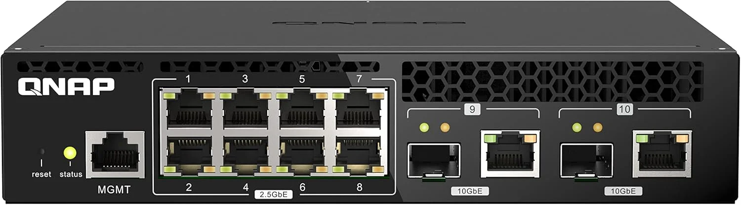 سوئیچ کیونپ QNAP QSW-M2108R-2C، دارای 8 پورت 2.5 گیگابیتی، 2 پورت 10 گیگابیتی SFP+/NBASE-T Combo، سوئیچ مدیریت شده تحت وب، طراحی رک مونت، کیت رک مونت جدید