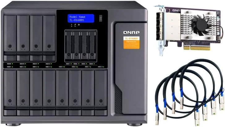 محفظه ذخیره سازی JBOD شانزده خلیجی QNAP TL-D1600S با رابط SATA 6Gbps به همراه کارت رابط PCIe SATA (QXP-1600eS)