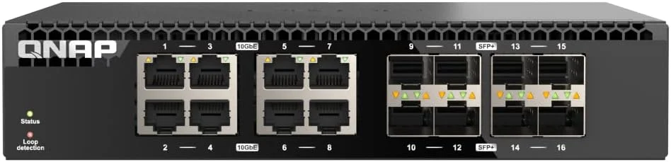 سوئیچ غیر مدیریتی 16 پورت 10 گیگابیتی QNAP QSW-3216R-8S8T-US با قابلیت نصب در رک با عرض نصف، مناسب برای محیط های شبکه پرسرعت SMB/SOHO