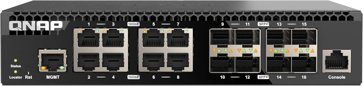 سوئیچ شبکه مدیریتی 16 پورت 10 گیگابیتی QNAP با قابلیت نصب در رک با عرض نصف (QSW-M3216R-8S8T-US). لایه 2، مدیریت وب