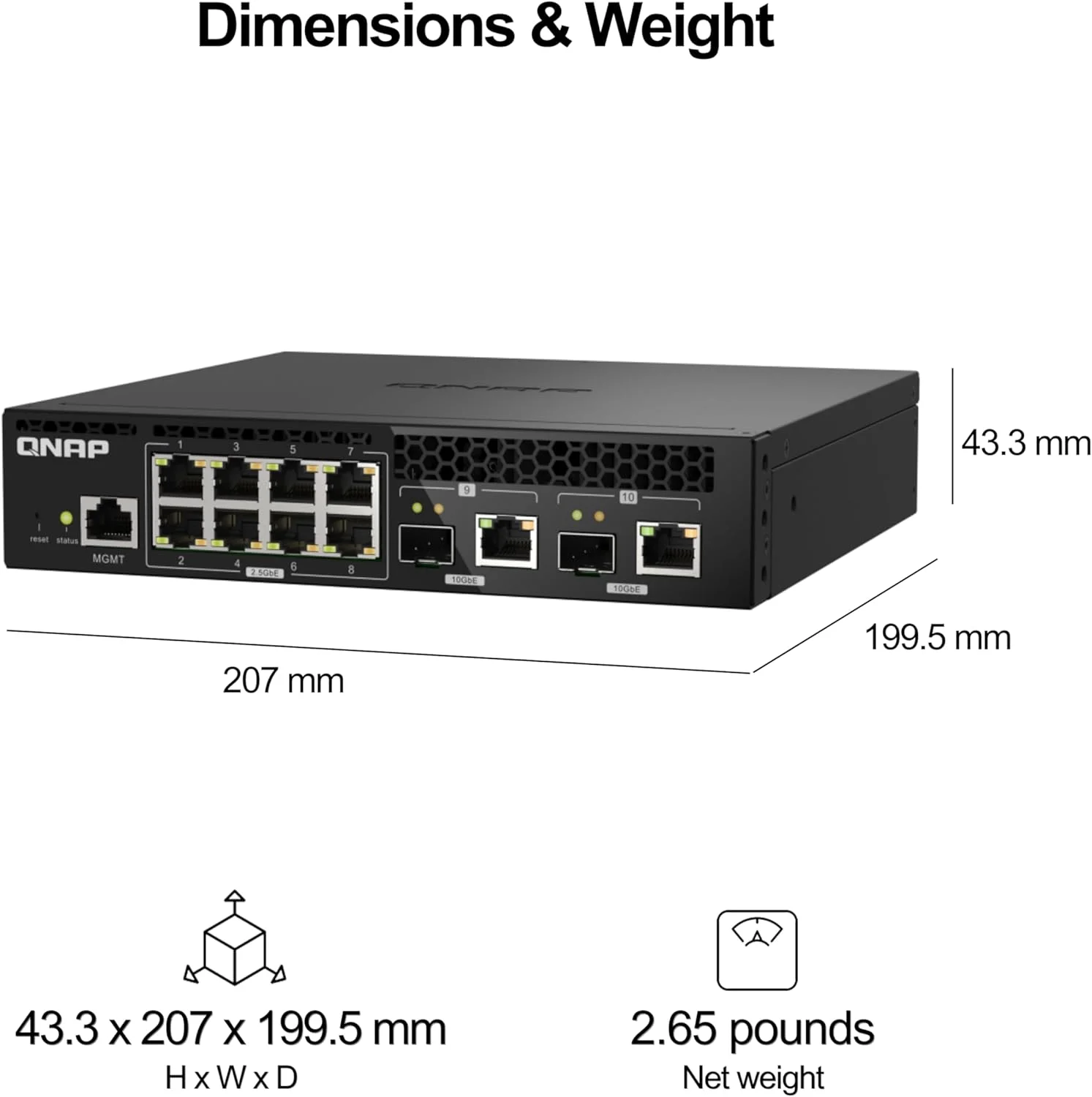 سوئیچ مدیریتی لایه 2 رک مونت نیمه عرض کیونپ با 10 پورت 10GbE، دارای 2 پورت کمبو 10GbE SFP+/RJ45 و 8 پورت 2.5GbE RJ45 (QSW-M2108R-2C-US) سوئیچ مدیریتی لایه 2 رک مونت نیمه عرض کیونپ با 10 پورت 10GbE، دارای 2 پورت کمبو 10GbE SFP+/RJ45 و 8 پورت 2.5GbE RJ45 (QSW-M2108R-2C-US)