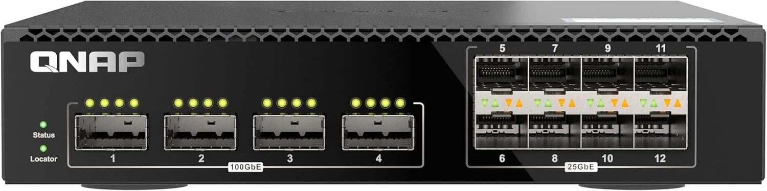 سوئیچ مدیریتی 12 پورت QNAP QSW-M7308R-4X-US با قابلیت نصب در رک با عرض نصف، 100GbE، بهینه شده از نظر هزینه برای IT سازمانی