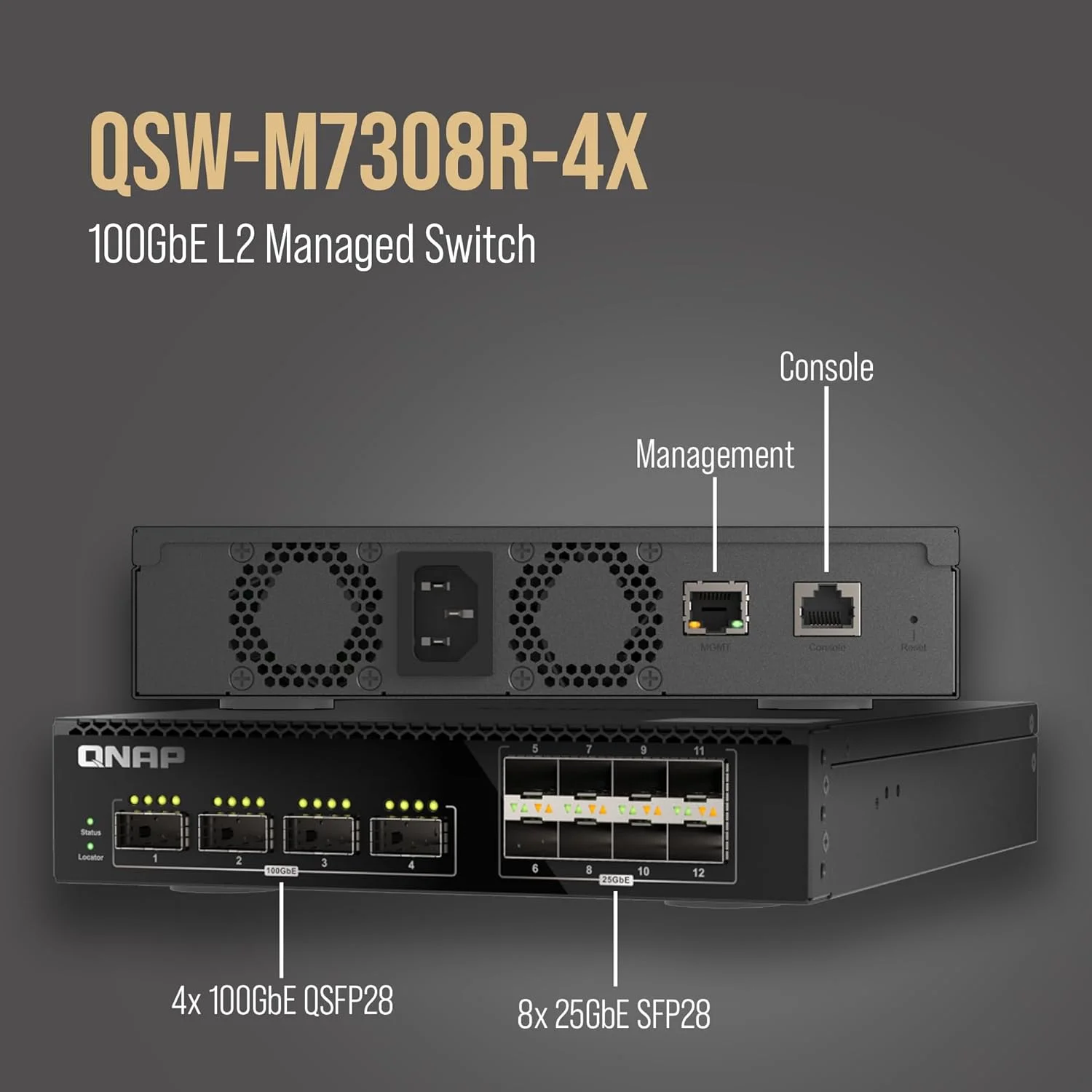 سوئیچ مدیریتی 12 پورت QNAP QSW-M7308R-4X-US با قابلیت نصب در رک با عرض نصف، 100GbE، بهینه شده از نظر هزینه برای IT سازمانی سوئیچ مدیریتی 12 پورت QNAP QSW-M7308R-4X-US با قابلیت نصب در رک با عرض نصف، 100GbE، بهینه شده از نظر هزینه برای IT سازمانی