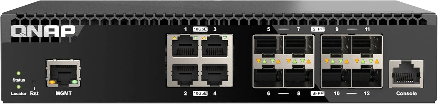 سوئیچ شبکه مدیریتی 12 پورت 10GbE کیونپ (QNAP) مدل QSW-M3212R-8S4T-US، لایه 2، مدیریت تحت وب