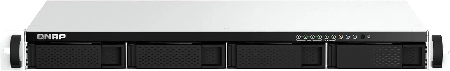 QNAP TS-464eU-8G-US NAS رک مونت 4 بی با سرعت بالا و عمق کم 1U با دو پورت 2.5GbE، پردازنده Intel Celeron، حافظه 8 گیگابایتی DDR4 و اتصال شبکه 2.5GbE (2.5G/1G/100M) (بدون دیسک)