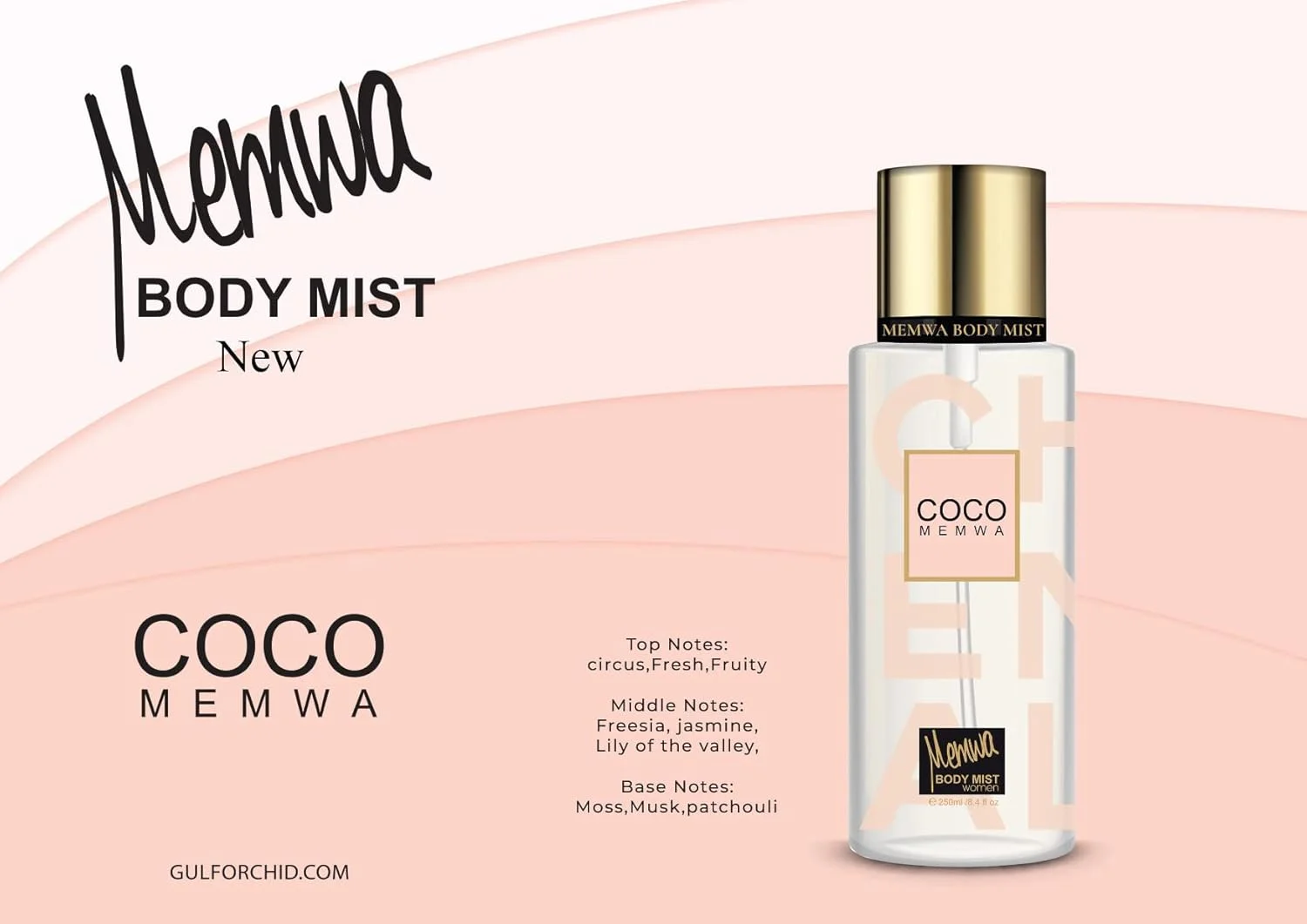 بادی میست زنانه گلف ارکید مدل MEMWA Coco Memwa حجم 250 میلی لیتر بادی میست زنانه گلف ارکید مدل MEMWA Coco Memwa حجم 250 میلی لیتر