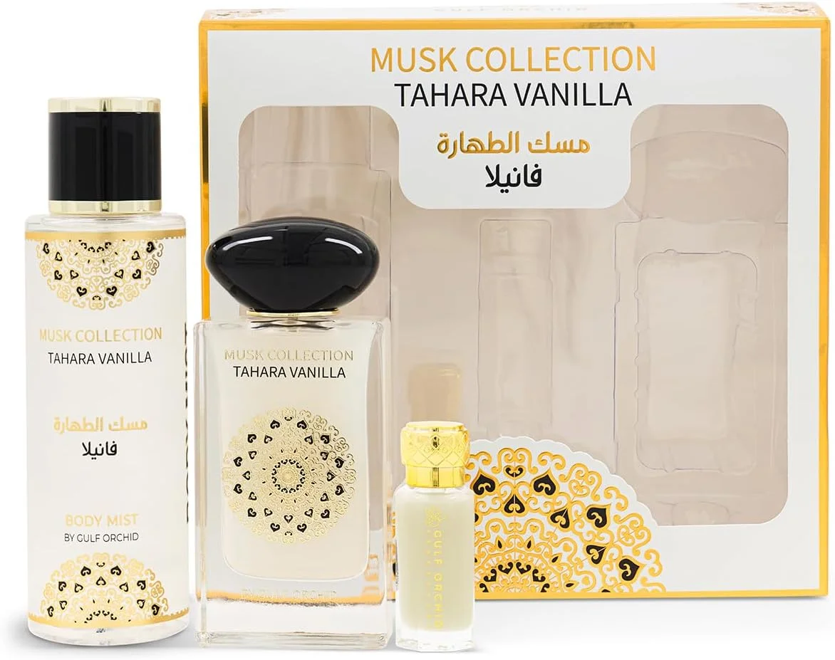 مجموعه عطر مشک گلف ارکید طهاره وانیل، ست هدیه شامل بادی میست 250 میلی لیتر، روغن عطر غلیظ 12 میلی لیتر، ادو پرفیوم 60 میلی لیتر، عطر مردانه، عطر زنانه