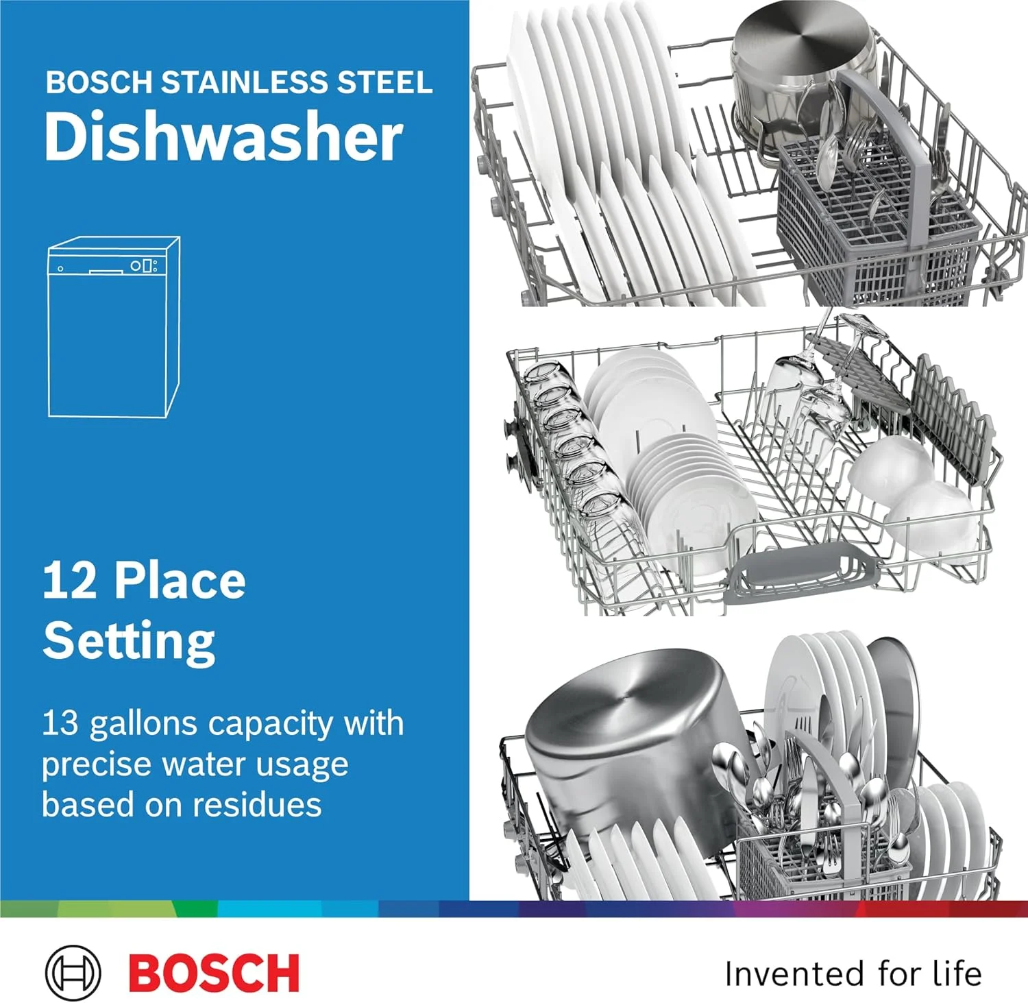 ماشین ظرفشویی ایستاده سری 4 بوش، 12 نفره، مهندسی آلمان، EcoSilence Drive، مدل SMS50D08GC