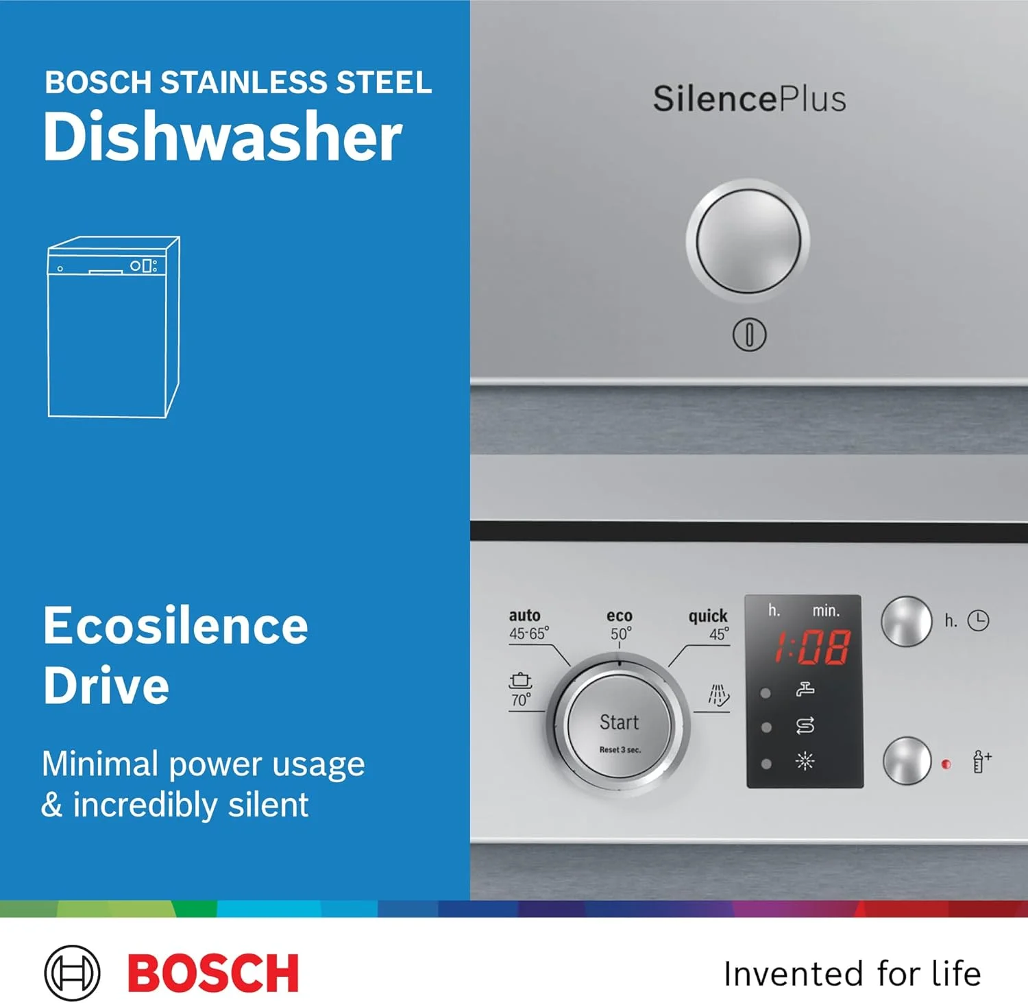 ماشین ظرفشویی ایستاده سری 4 بوش، 12 نفره، مهندسی آلمان، EcoSilence Drive، مدل SMS50D08GC