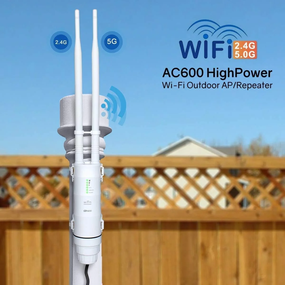 تقویت کننده وای فای بیرونی ضد آب WAVLINK AC600، دو باند 2.4 گیگاهرتز و 5 گیگاهرتز، تقویت کننده و توسعه دهنده سیگنال اینترنت بی سیم دوربرد و حالت روتر/AP/تکرار کننده/WISP با POE، بدون نقاط کور وای فای برای خانه