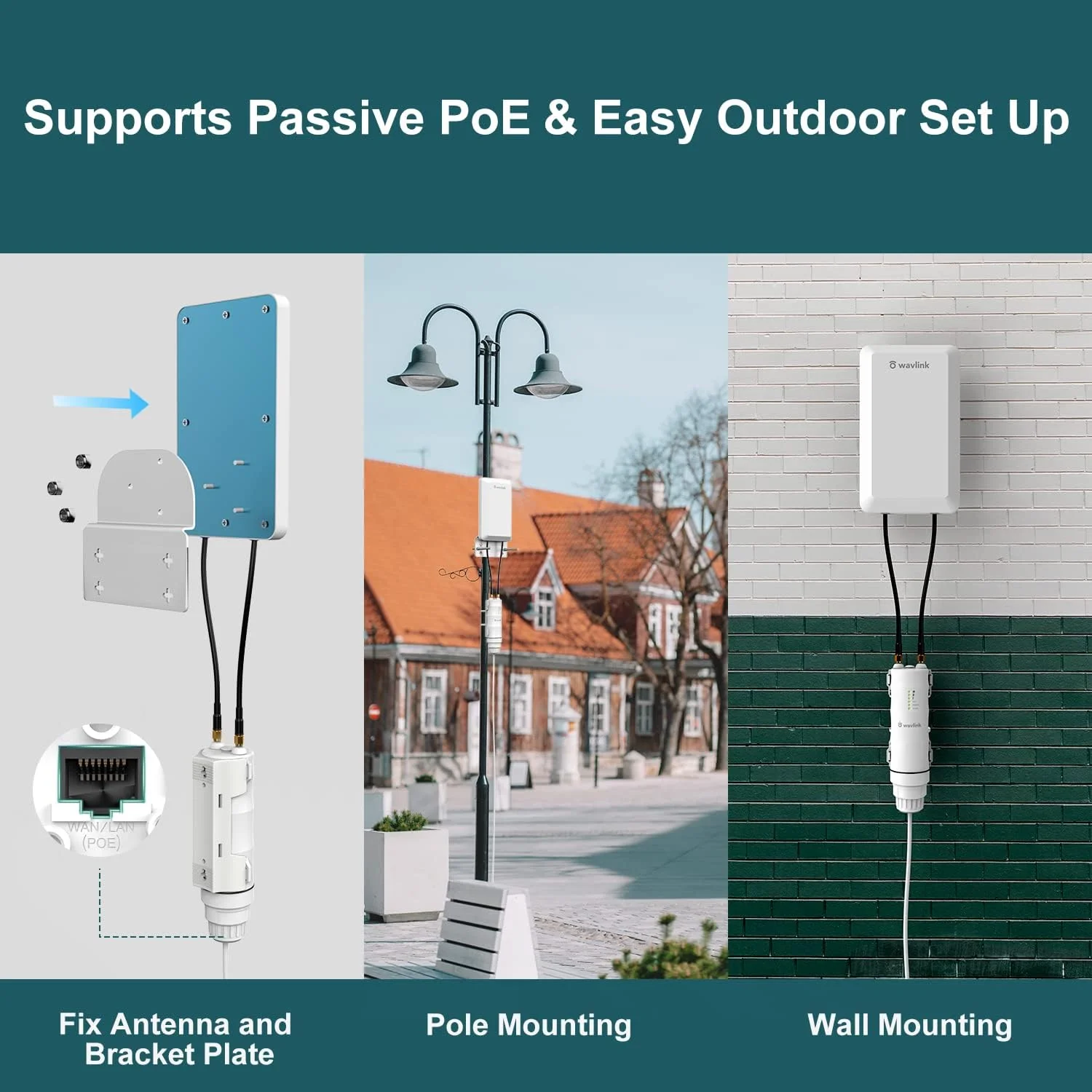 اکسس پوینت بی سیم بیرونی WAVLINK N300 با قابلیت PoE، ضد آب، افزایش دهنده برد وای فای بیرونی با برد بلند با حالت های AP/Router/Repeater، آنتن های جهت دار 11 dBi اکسس پوینت بی سیم بیرونی WAVLINK N300 با قابلیت PoE، ضد آب، افزایش دهنده برد وای فای بیرونی با برد بلند با حالت های AP/Router/Repeater، آنتن های جهت دار 11 dBi