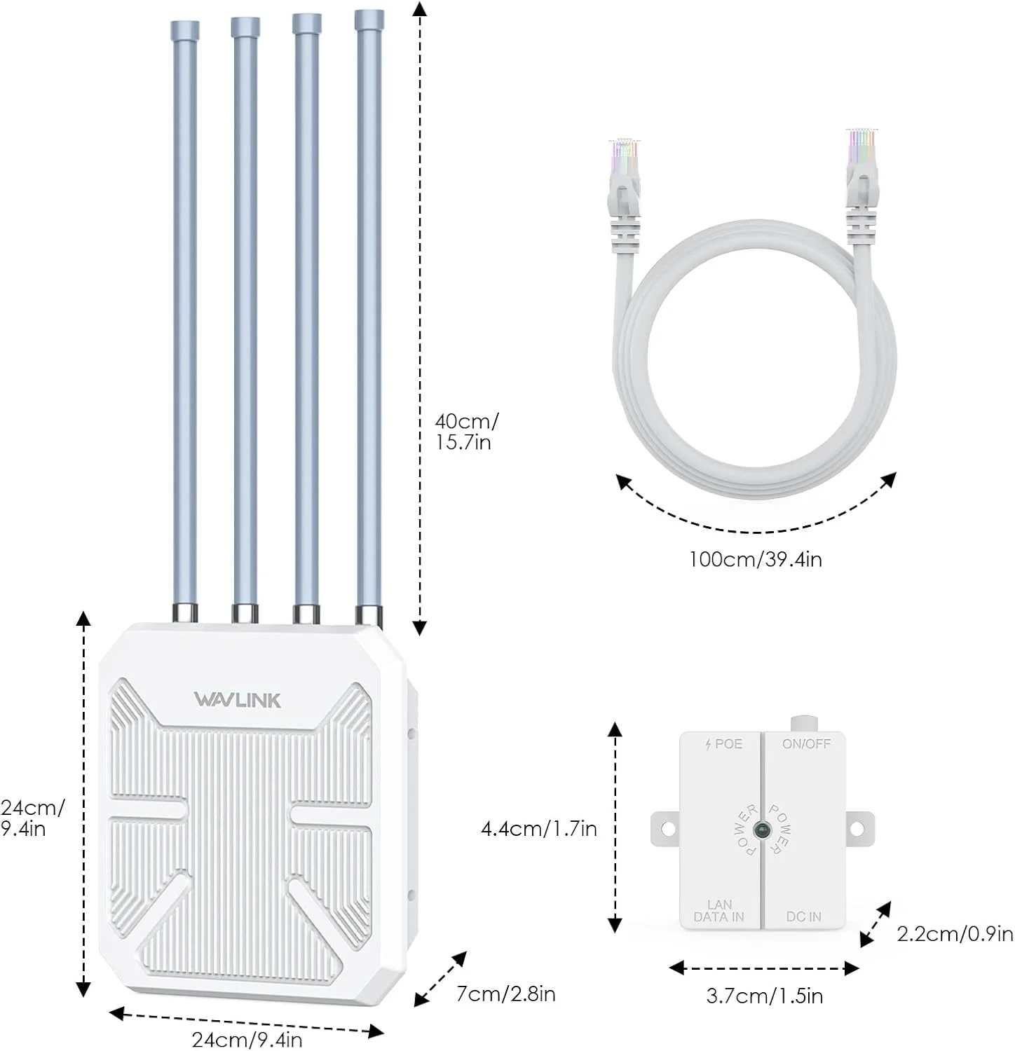 تقویت کننده وای فای بیرونی WAVLINK، اکسس پوینت/تکرار کننده/روتر بی سیم بیرونی WiFi6، دو بانده 2.4G+5G AX1800 Mesh با PoE/4x8dBi آنتن/محفظه ضد آب IP67 تقویت کننده وای فای بیرونی WAVLINK، اکسس پوینت/تکرار کننده/روتر بی سیم بیرونی WiFi6، دو بانده 2.4G+5G AX1800 Mesh با PoE/4x8dBi آنتن/محفظه ضد آب IP67