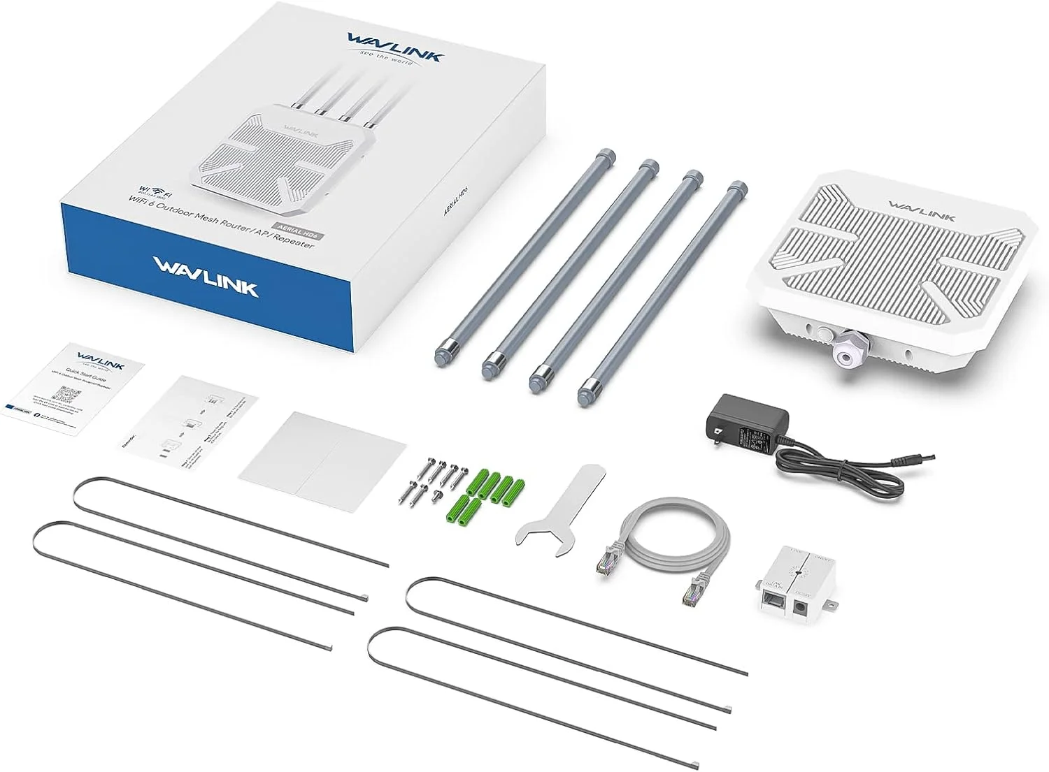 تقویت کننده وای فای بیرونی WAVLINK، اکسس پوینت/تکرار کننده/روتر بی سیم بیرونی WiFi6، دو بانده 2.4G+5G AX1800 Mesh با PoE/4x8dBi آنتن/محفظه ضد آب IP67 تقویت کننده وای فای بیرونی WAVLINK، اکسس پوینت/تکرار کننده/روتر بی سیم بیرونی WiFi6، دو بانده 2.4G+5G AX1800 Mesh با PoE/4x8dBi آنتن/محفظه ضد آب IP67