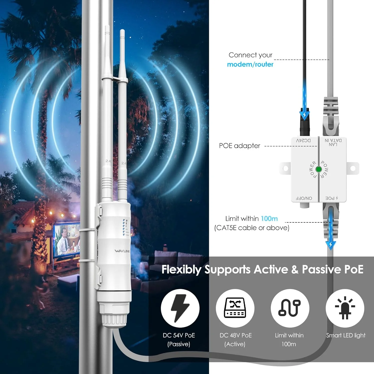 اکسس پوینت وای فای فضای باز WAVLINK، توسعه دهنده روتر وای فای، روتر/AP/توسعه دهنده محدوده وای فای بی سیم دو بانده AC600 با توان بالا 2.4+5G ضد آب 3 در 1 با PoE برای حیاط، RV، کمپینگ اکسس پوینت وای فای فضای باز WAVLINK، توسعه دهنده روتر وای فای، روتر/AP/توسعه دهنده محدوده وای فای بی سیم دو بانده AC600 با توان بالا 2.4+5G ضد آب 3 در 1 با PoE برای حیاط، RV، کمپینگ