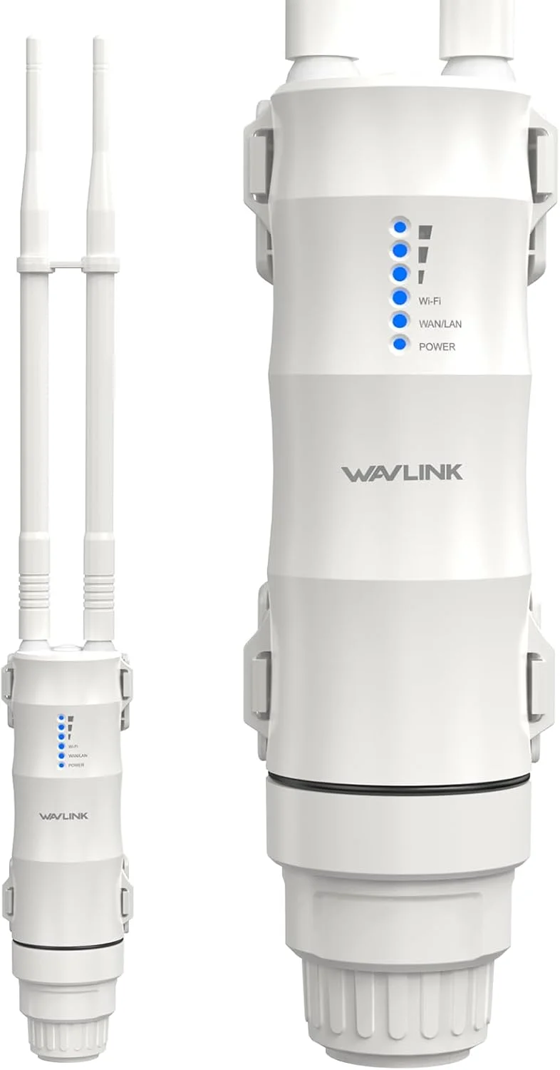 تقویت کننده WiFi بیرونی WAVLINK AC600، تقویت کننده WiFi دو بانده با برد بلند با PoE، ضد آب و هوا IP67، 2x7dBi آنتن جداشدنی، نقطه دسترسی WiFi بیرونی برای مزرعه، حیاط، کارخانه، اردوگاه، آلاچیق