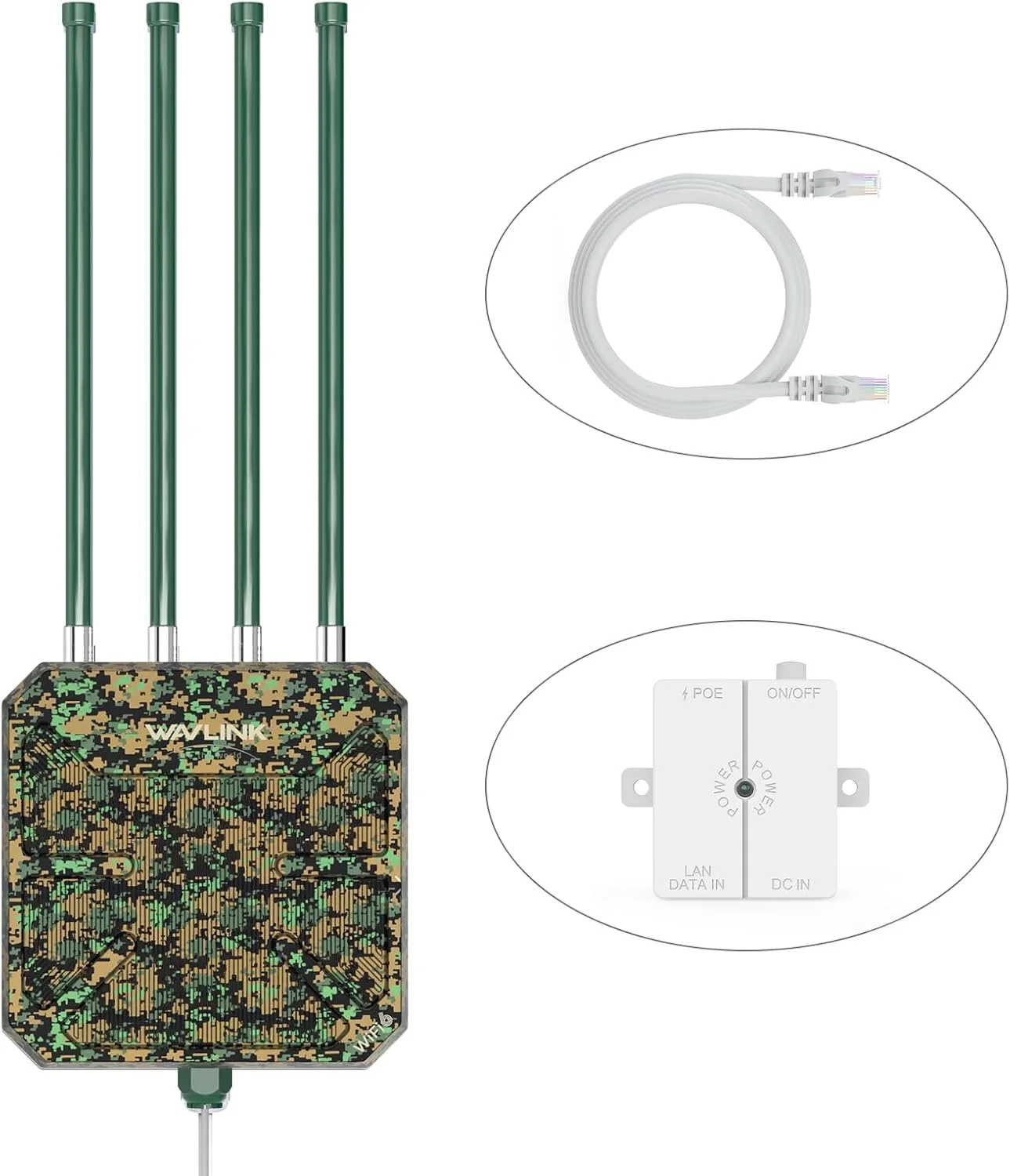 تقویت کننده وای فای 6 برد بلند بیرونی WAVLINK AX3000، اکسس پوینت بی سیم بیرونی وای فای 6، پشتیبانی از PoE فعال، 4 آنتن 8dBi، راه حل وای فای بیرونی، IP67، پشتیبانی تا 128 دستگاه برای مزرعه