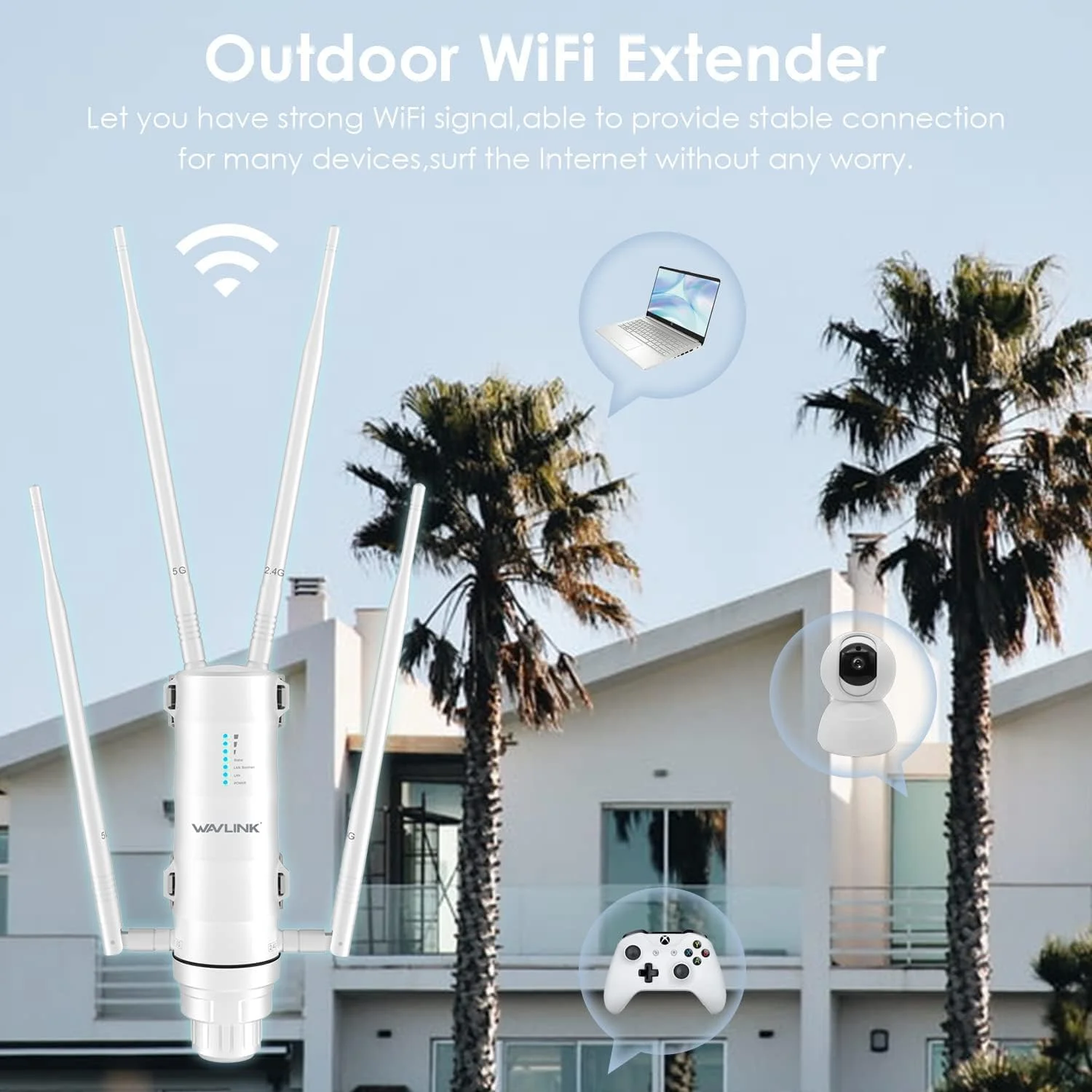 تقویت کننده وای فای بیرونی WAVLINK 2025 AC1200، تقویت کننده سیگنال وای فای دو بانده دوربرد ضد آب با تغذیه PoE، پورت گیگابیتی، پشتیبانی از حالت های روتر/AP/تکرار کننده برای گاراژ، کمپینگ/RV تقویت کننده وای فای بیرونی WAVLINK 2025 AC1200، تقویت کننده سیگنال وای فای دو بانده دوربرد ضد آب با تغذیه PoE، پورت گیگابیتی، پشتیبانی از حالت های روتر/AP/تکرار کننده برای گاراژ، کمپینگ/RV