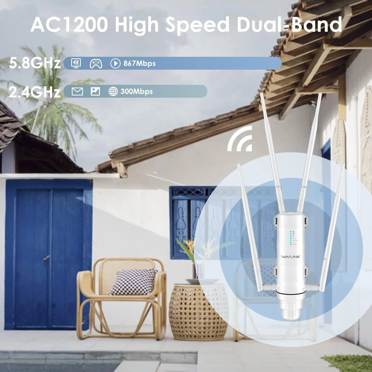 تقویت کننده وای فای بیرونی WAVLINK 2025 AC1200، تقویت کننده سیگنال وای فای دو بانده دوربرد ضد آب با تغذیه PoE، پورت گیگابیتی، پشتیبانی از حالت های روتر/AP/تکرار کننده برای گاراژ، کمپینگ/RV تقویت کننده وای فای بیرونی WAVLINK 2025 AC1200، تقویت کننده سیگنال وای فای دو بانده دوربرد ضد آب با تغذیه PoE، پورت گیگابیتی، پشتیبانی از حالت های روتر/AP/تکرار کننده برای گاراژ، کمپینگ/RV