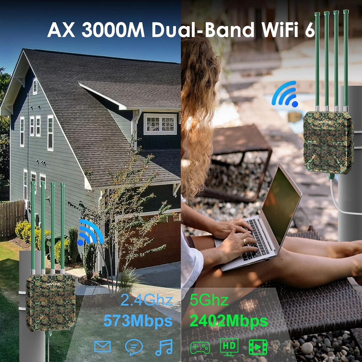 تقویت کننده وای فای 6 برد بلند بیرونی WAVLINK AX3000، اکسس پوینت بی سیم بیرونی وای فای 6، پشتیبانی از PoE فعال، 4 آنتن 8dBi، راه حل وای فای بیرونی، IP67، پشتیبانی تا 128 دستگاه برای مزرعه تقویت کننده وای فای 6 برد بلند بیرونی WAVLINK AX3000، اکسس پوینت بی سیم بیرونی وای فای 6، پشتیبانی از PoE فعال، 4 آنتن 8dBi، راه حل وای فای بیرونی، IP67، پشتیبانی تا 128 دستگاه برای مزرعه