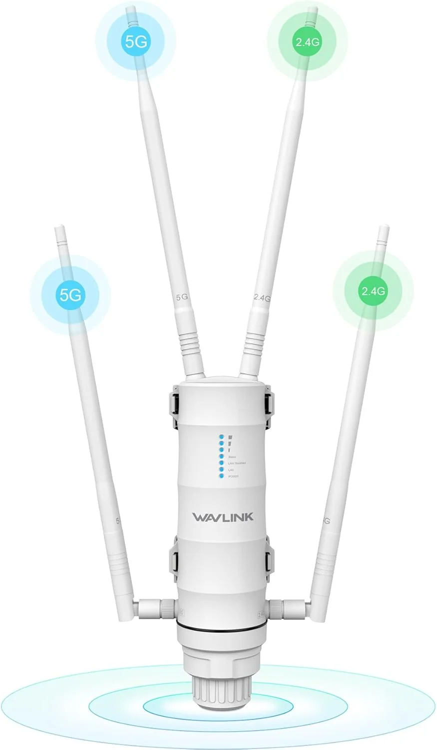 تقویت کننده WiFi بیرونی WAVLINK AC1200 - برد بلند 300 متری/1000 فوت، دو بانده 2.4G/5G نقطه دسترسی ضد آب با پورت های گیگابیتی PoE+، شبکه مش و حالت های AP/Repeater (دارای گواهی IP65)