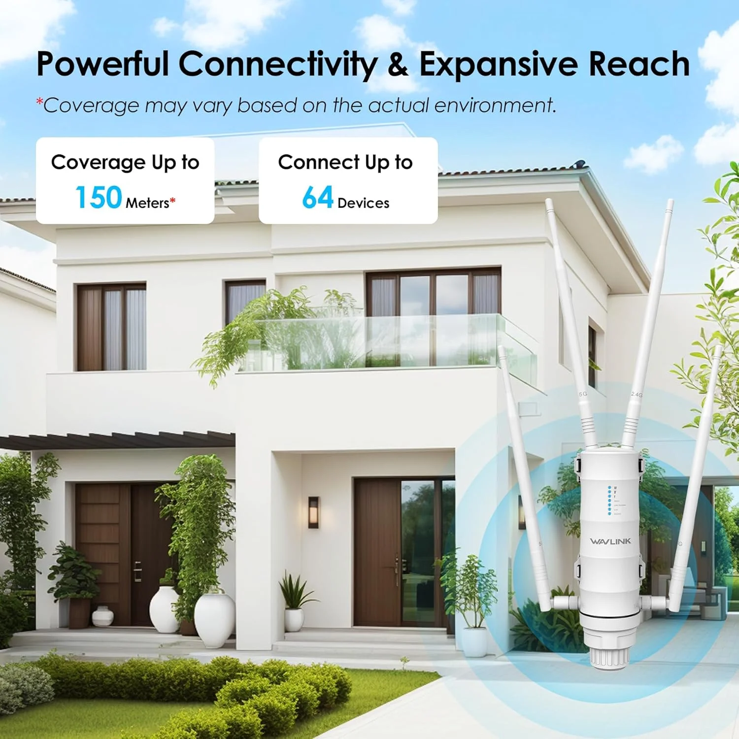 تقویت کننده WiFi بیرونی WAVLINK AC1200 - برد بلند 300 متری/1000 فوت، دو بانده 2.4G/5G نقطه دسترسی ضد آب با پورت های گیگابیتی PoE+، شبکه مش و حالت های AP/Repeater (دارای گواهی IP65) تقویت کننده WiFi بیرونی WAVLINK AC1200 - برد بلند 300 متری/1000 فوت، دو بانده 2.4G/5G نقطه دسترسی ضد آب با پورت های گیگابیتی PoE+، شبکه مش و حالت های AP/Repeater (دارای گواهی IP65)