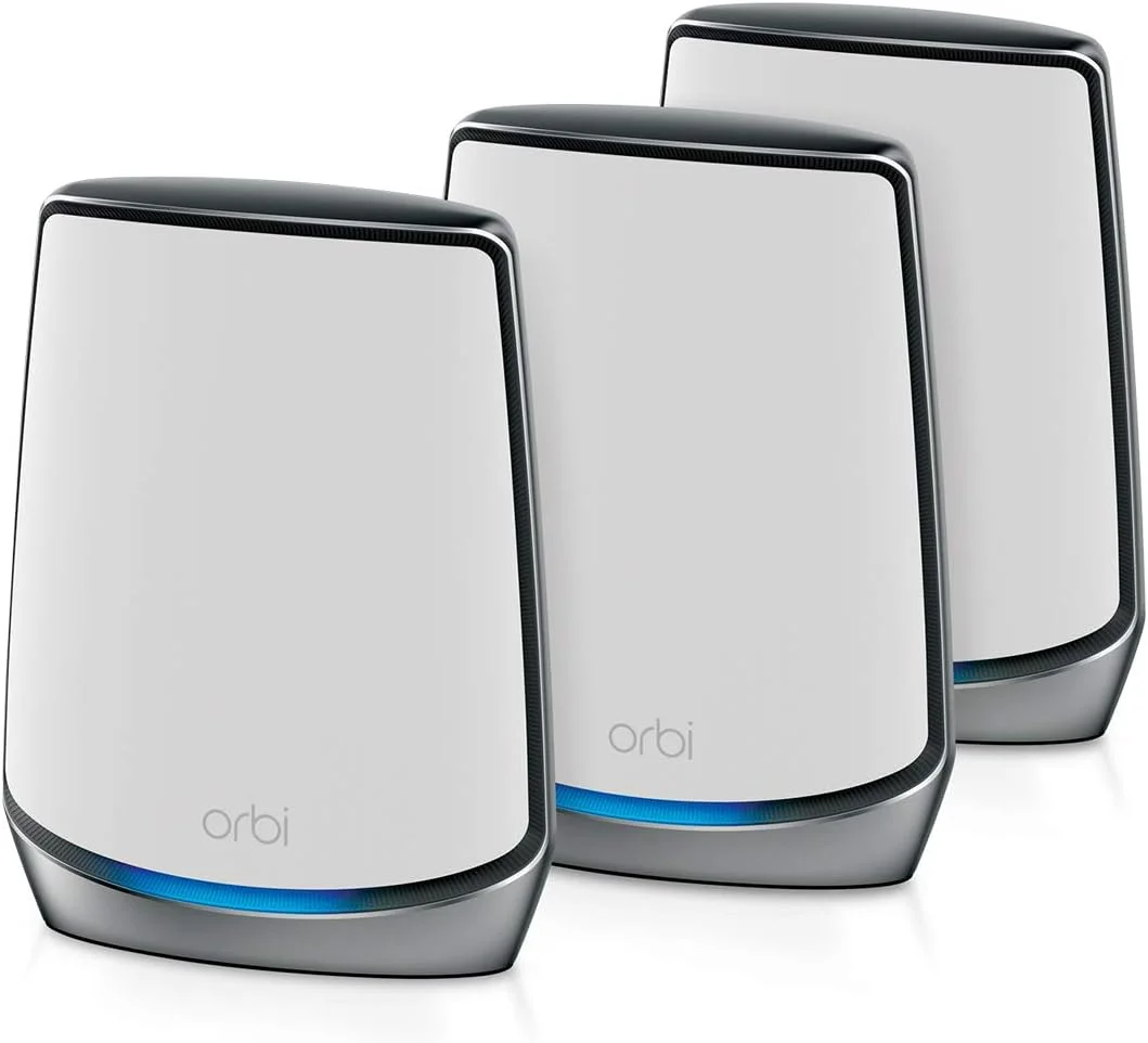 سیستم وای-فای 6 مش سه بانده NETGEAR Orbi Whole Home (RBK853) - روتر با 2 توسعه دهنده ماهواره ای، پوشش تا 7500 فوت مربع، 100 دستگاه، AX6000 (تا 6 گیگابیت بر ثانیه)