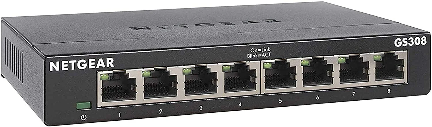 سوئیچ گیگابیتی 8 پورت NETGEAR GS308، هاب، اسپلیتر اینترنت، رومیزی، فلزی مستحکم، بدون فن، پلاگ اند پلی