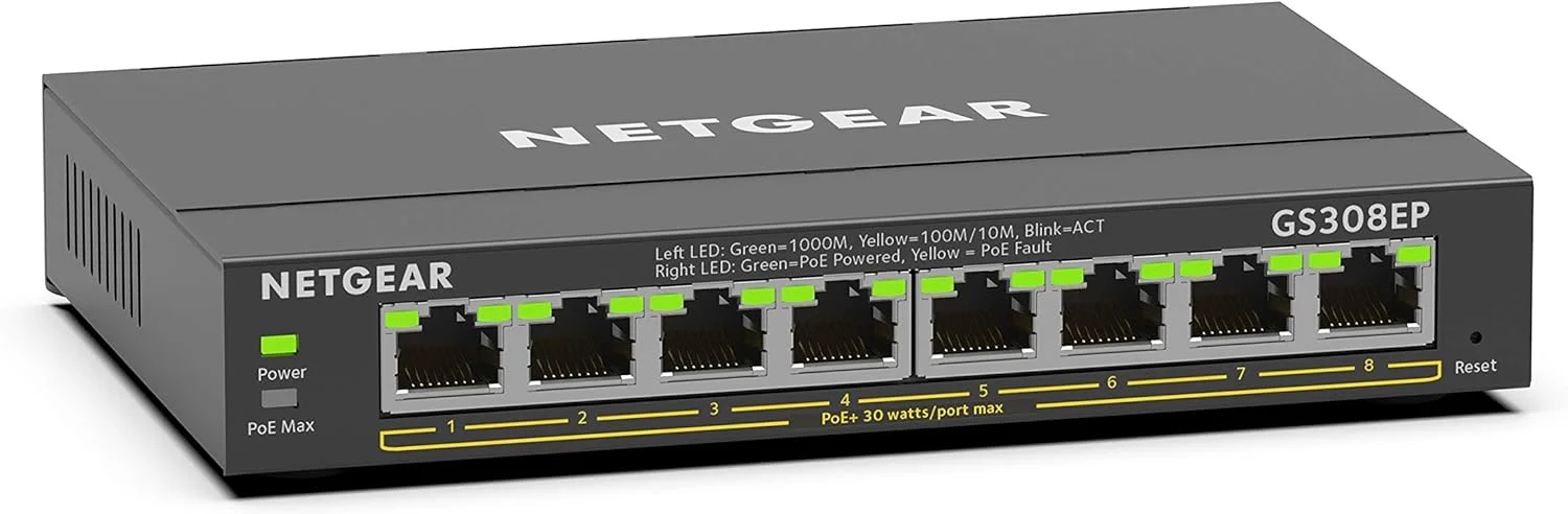 سوئیچ 8 پورت گیگابیتی اترنت هوشمند مدیریت شده پلاس PoE نت گیر (GS308EP) - با 8 پورت PoE+ @ 62W، قابل نصب روی میز/دیوار