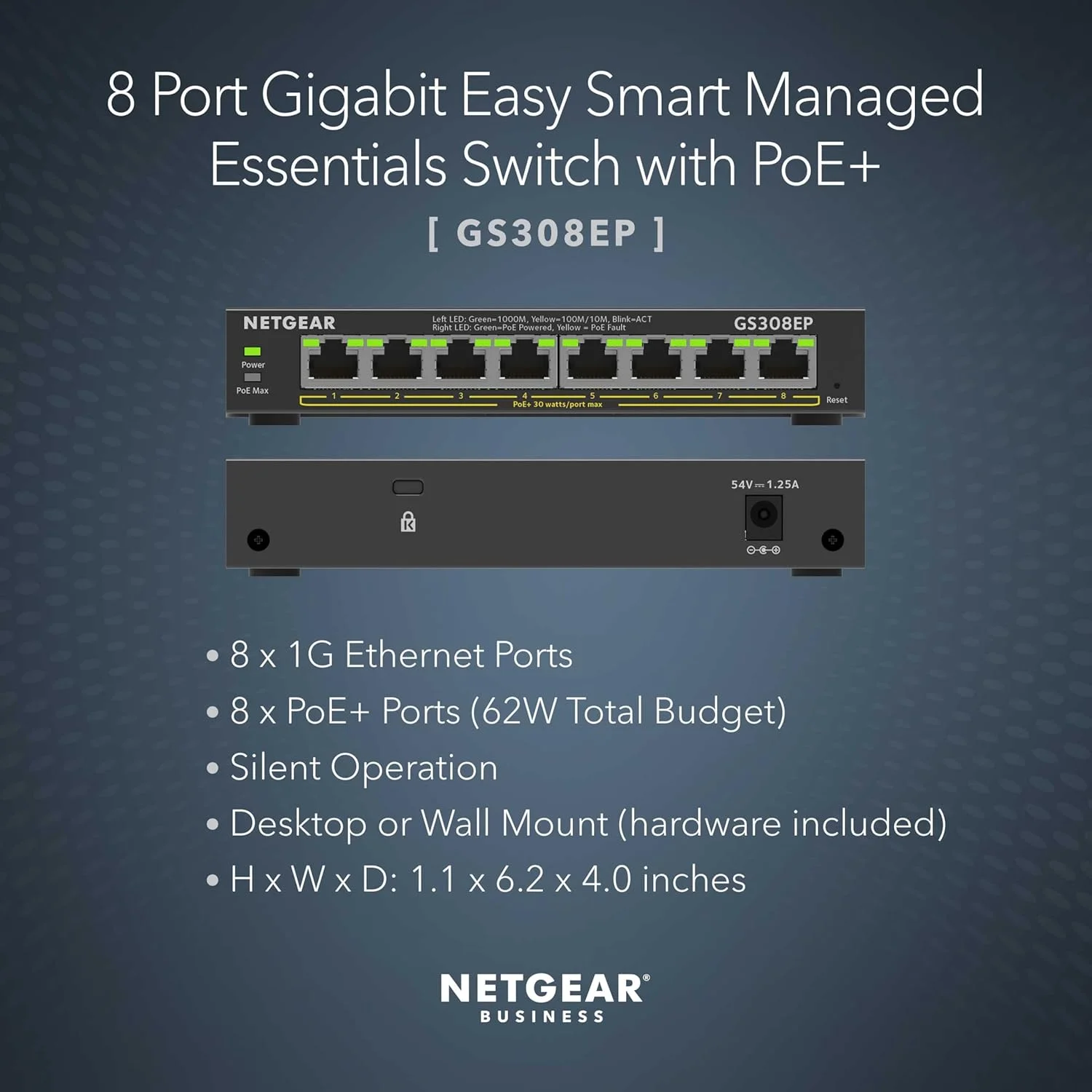 سوئیچ 8 پورت گیگابیتی اترنت هوشمند مدیریت شده پلاس PoE نت گیر (GS308EP) - با 8 پورت PoE+ @ 62W، قابل نصب روی میز/دیوار سوئیچ 8 پورت گیگابیتی اترنت هوشمند مدیریت شده پلاس PoE نت گیر (GS308EP) - با 8 پورت PoE+ @ 62W، قابل نصب روی میز/دیوار