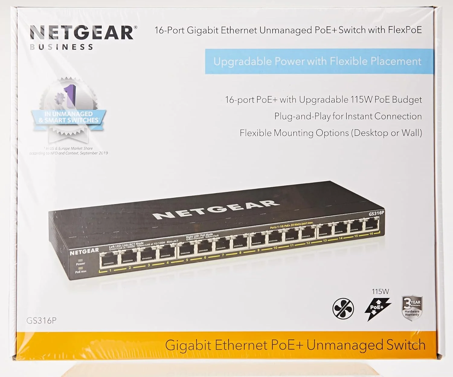 سوئیچ غیر مدیریتی 16 پورت گیگابیتی اترنت PoE+ نت گیر (GS316P) - با 16 پورت PoE+ @ 115W، قابل نصب روی میز یا دیوار سوئیچ غیر مدیریتی 16 پورت گیگابیتی اترنت PoE+ نت گیر (GS316P) - با 16 پورت PoE+ @ 115W، قابل نصب روی میز یا دیوار