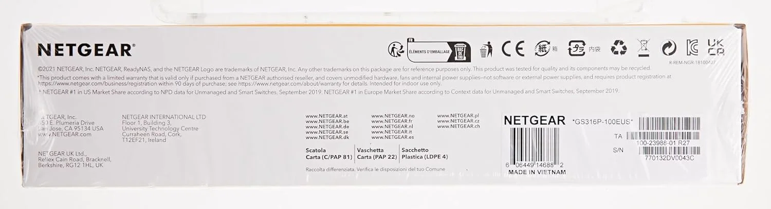 سوئیچ غیر مدیریتی 16 پورت گیگابیتی اترنت PoE+ نت گیر (GS316P) - با 16 پورت PoE+ @ 115W، قابل نصب روی میز یا دیوار سوئیچ غیر مدیریتی 16 پورت گیگابیتی اترنت PoE+ نت گیر (GS316P) - با 16 پورت PoE+ @ 115W، قابل نصب روی میز یا دیوار