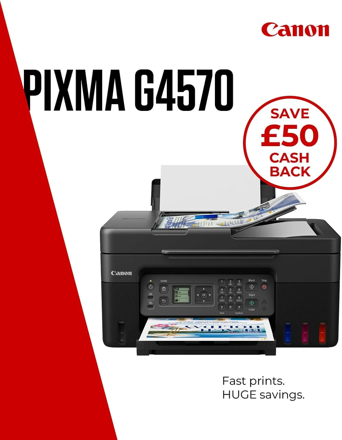 پرینتر جوهرافشان چندکاره رنگی بیسیم کانن PIXMA G4570 با مخزن بزرگ قابل شارژ - چاپ A4، کپی، اسکن، فکس - Wi-Fi، اتصال ابری - ظرفیت 100 برگه، ADF - سازگار با Mac، Windows، Chrome پرینتر جوهرافشان چندکاره رنگی بیسیم کانن PIXMA G4570 با مخزن بزرگ قابل شارژ - چاپ A4، کپی، اسکن، فکس - Wi-Fi، اتصال ابری - ظرفیت 100 برگه، ADF - سازگار با Mac، Windows، Chrome