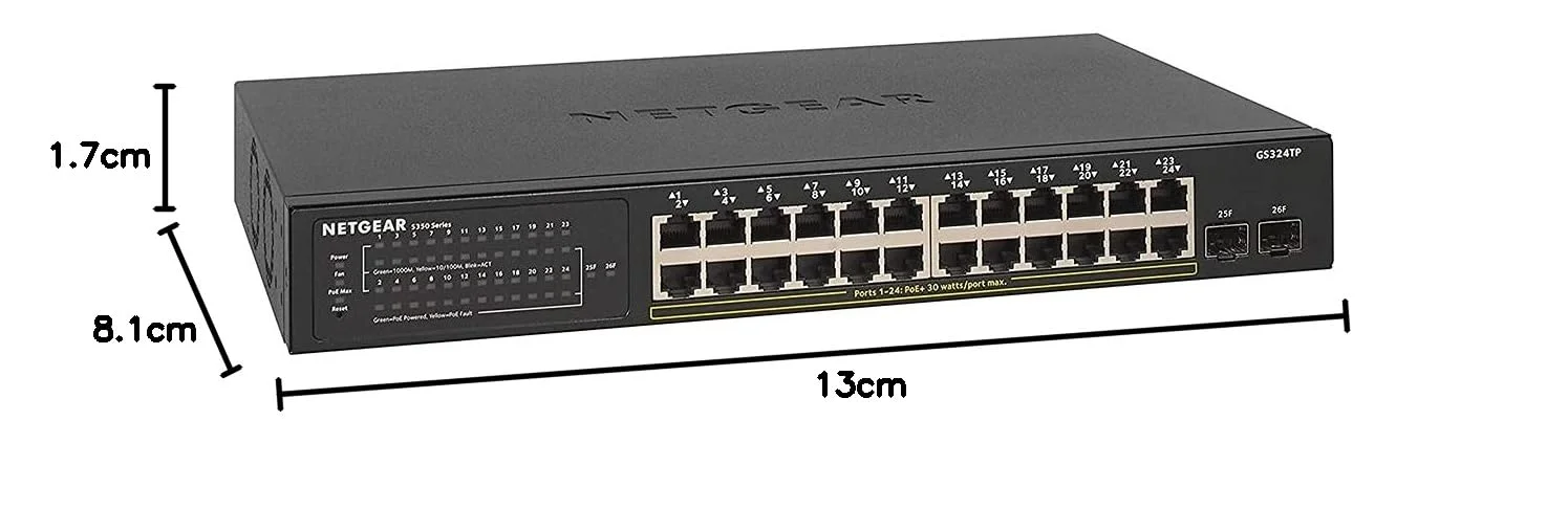 سوئیچ شبکه مدیریتی هوشمند 24 پورت PoE+ نت گیر مدل GS324TP به همراه 2 پورت SFP گیگابیتی، هاب، اسپلیتر اینترنت، قابل نصب رومیزی/رک مونت، VLAN، IGMP، QoS با گارانتی مادام العمر سوئیچ شبکه مدیریتی هوشمند 24 پورت PoE+ نت گیر مدل GS324TP به همراه 2 پورت SFP گیگابیتی، هاب، اسپلیتر اینترنت، قابل نصب رومیزی/رک مونت، VLAN، IGMP، QoS با گارانتی مادام العمر