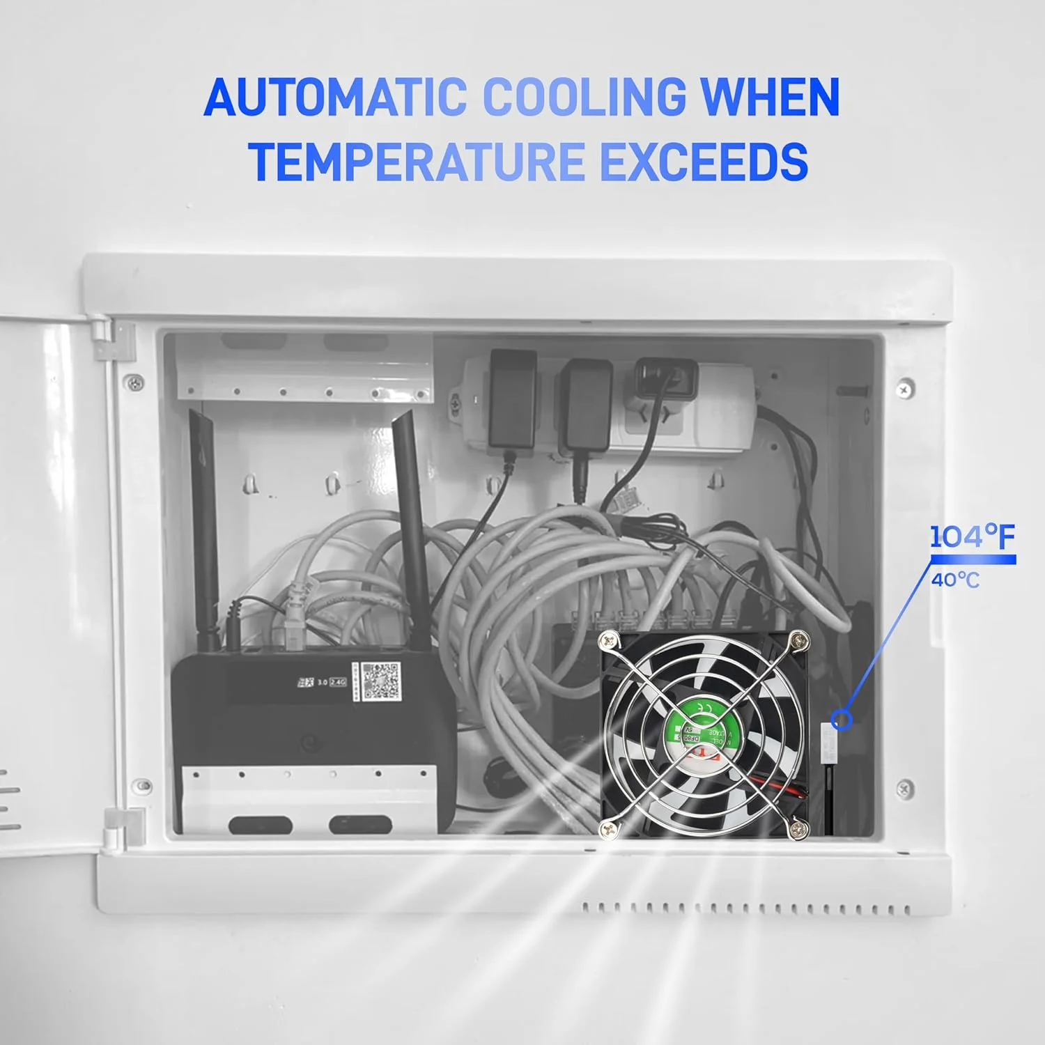 فن خنک کننده حساس به دما برای جعبه الکترونیکی ضعیف متل، روشن/خاموش خودکار، برای مودم/روتر/جعبه تلویزیون/جعبه تجهیزات الکترونیکی/سایر لوازم الکترونیکی 5 ولت USB 80 میلی متر