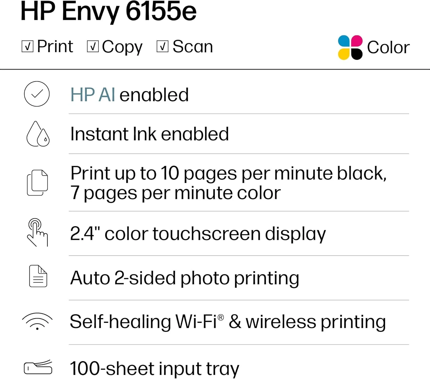 پرینتر جوهرافشان رنگی چندکاره بی سیم HP Envy 6155e، پورتوبلو، چاپ، اسکن، کپی، چاپ دورو، بهترین برای مصارف خانگی، شامل 3 ماه جوهر (714L5A) پرینتر جوهرافشان رنگی چندکاره بی سیم HP Envy 6155e، پورتوبلو، چاپ، اسکن، کپی، چاپ دورو، بهترین برای مصارف خانگی، شامل 3 ماه جوهر (714L5A)