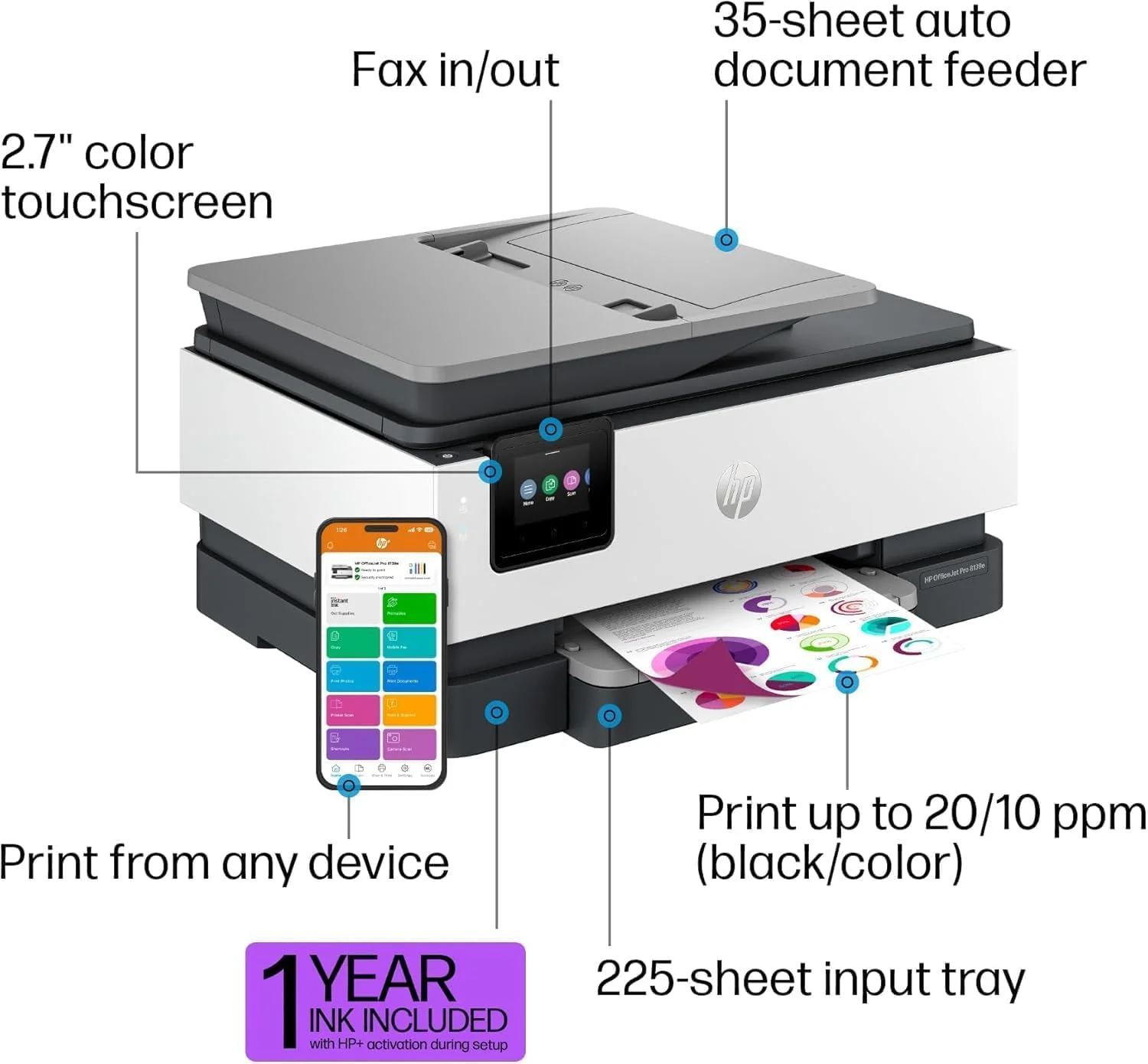پرینتر جوهرافشان رنگی چندکاره بیسیم HP OfficeJet Pro 8139e، چاپ، اسکن، کپی، فکس، ADF، چاپ دورو، مناسب برای دفتر کار خانگی، 1 سال اشتراک Instant Ink (نوسازی شده با کیفیت عالی) پرینتر جوهرافشان رنگی چندکاره بیسیم HP OfficeJet Pro 8139e، چاپ، اسکن، کپی، فکس، ADF، چاپ دورو، مناسب برای دفتر کار خانگی، 1 سال اشتراک Instant Ink (نوسازی شده با کیفیت عالی)
