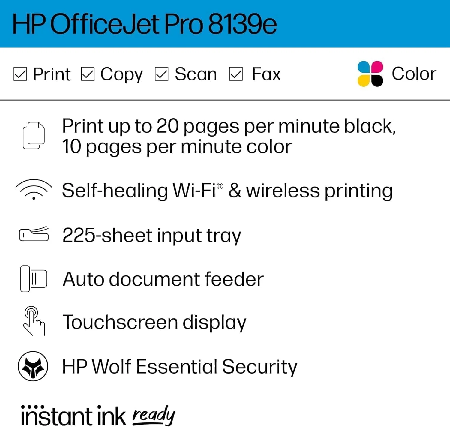 پرینتر جوهرافشان رنگی چندکاره بیسیم HP OfficeJet Pro 8139e، چاپ، اسکن، کپی، فکس، ADF، چاپ دورو، مناسب برای دفتر کار خانگی، 1 سال اشتراک Instant Ink (نوسازی شده با کیفیت عالی) پرینتر جوهرافشان رنگی چندکاره بیسیم HP OfficeJet Pro 8139e، چاپ، اسکن، کپی، فکس، ADF، چاپ دورو، مناسب برای دفتر کار خانگی، 1 سال اشتراک Instant Ink (نوسازی شده با کیفیت عالی)
