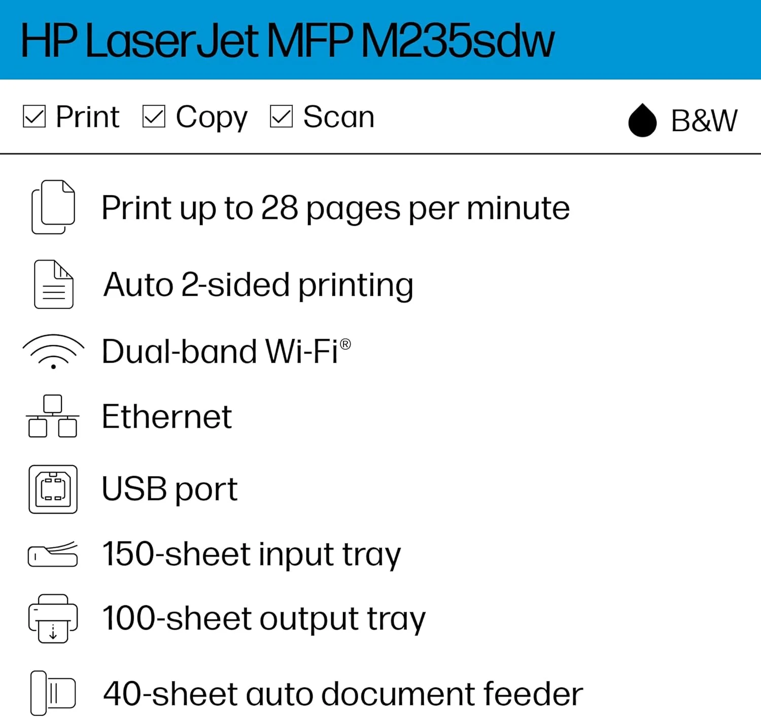 پرینتر لیزری چندکاره HP Laserjet MFP M235sdw، چاپگر لیزری بیسیم همه کاره، اسکن/کپی، سیاه و سفید، دورو، بهترین برای دفتر کار پرینتر لیزری چندکاره HP Laserjet MFP M235sdw، چاپگر لیزری بیسیم همه کاره، اسکن/کپی، سیاه و سفید، دورو، بهترین برای دفتر کار