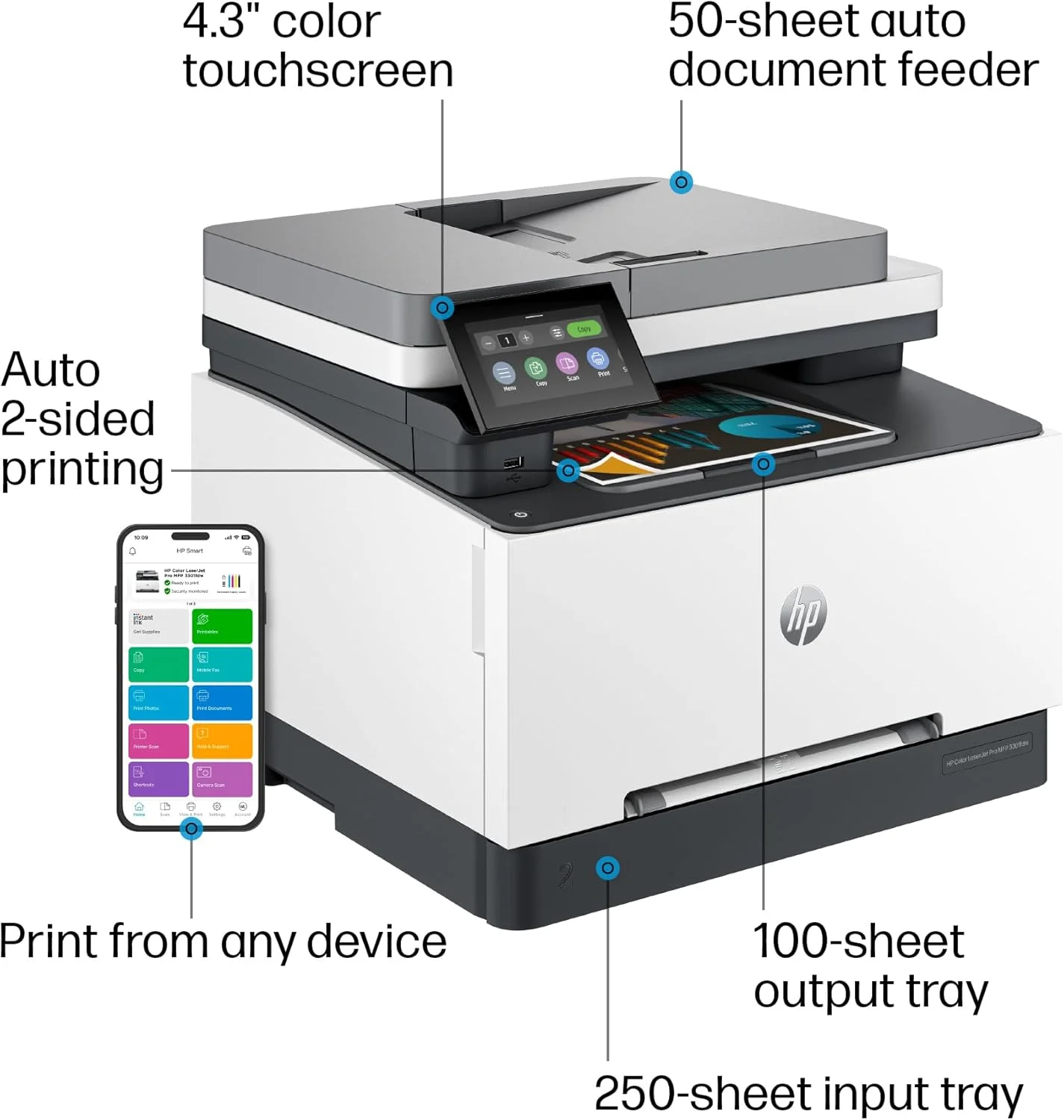 پرینتر لیزری رنگی چندکاره HP Color LaserJet Pro MFP 3301fdw، پرینتر اداری، اسکنر، کپی، فکس، ADF، دورو، بهترین برای دفتر کار (499Q5F) پرینتر لیزری رنگی چندکاره HP Color LaserJet Pro MFP 3301fdw، پرینتر اداری، اسکنر، کپی، فکس، ADF، دورو، بهترین برای دفتر کار (499Q5F)