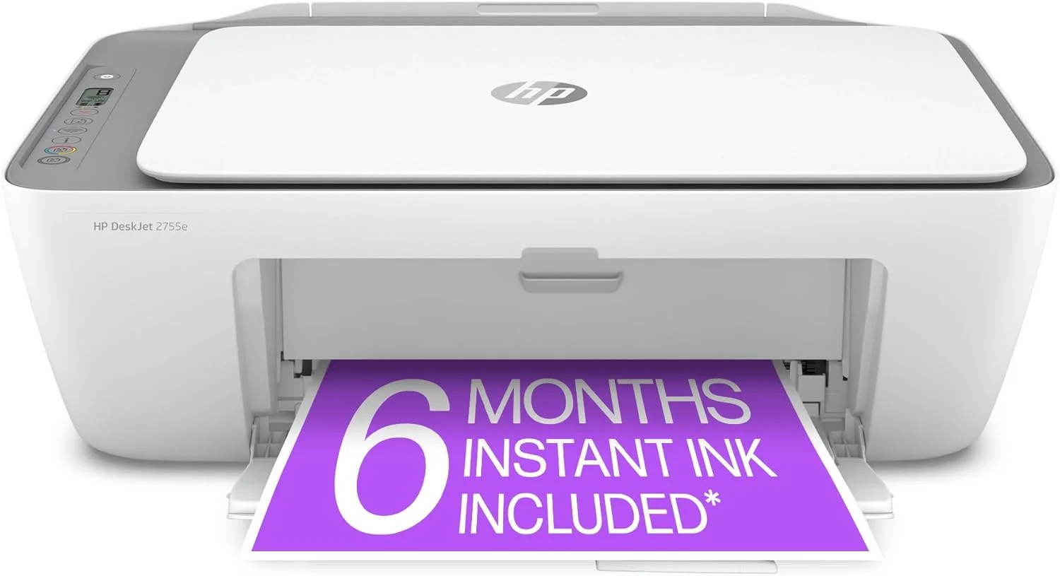 پرینتر جوهرافشان رنگی بی سیم HP DeskJet 2755e، چاپ، اسکن، کپی، راه اندازی آسان، چاپ موبایل، بهترین برای خانه، 3 ماه اشتراک Instant Ink، سفید
