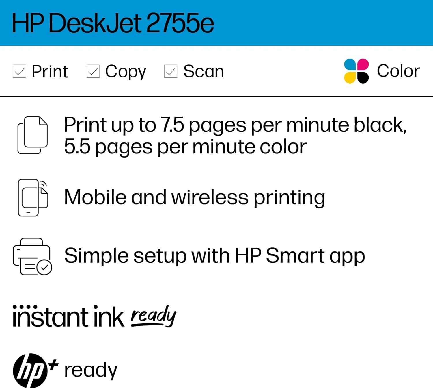پرینتر جوهرافشان رنگی بی سیم HP DeskJet 2755e، چاپ، اسکن، کپی، راه اندازی آسان، چاپ موبایل، بهترین برای خانه، 3 ماه اشتراک Instant Ink، سفید پرینتر جوهرافشان رنگی بی سیم HP DeskJet 2755e، چاپ، اسکن، کپی، راه اندازی آسان، چاپ موبایل، بهترین برای خانه، 3 ماه اشتراک Instant Ink، سفید